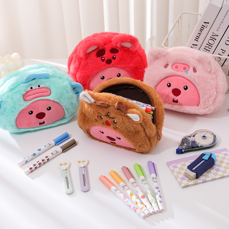 Cosmetic Bags - Cartoon Plush Pencil Bag Student Kawaii
